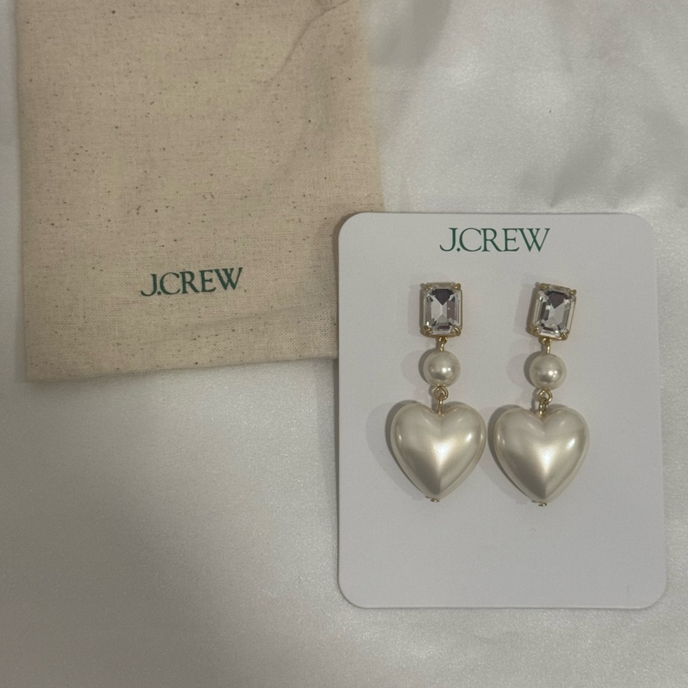 J. Crew Crystal-and-Pearl Heart Drop Earrings - Picture 3 of 13